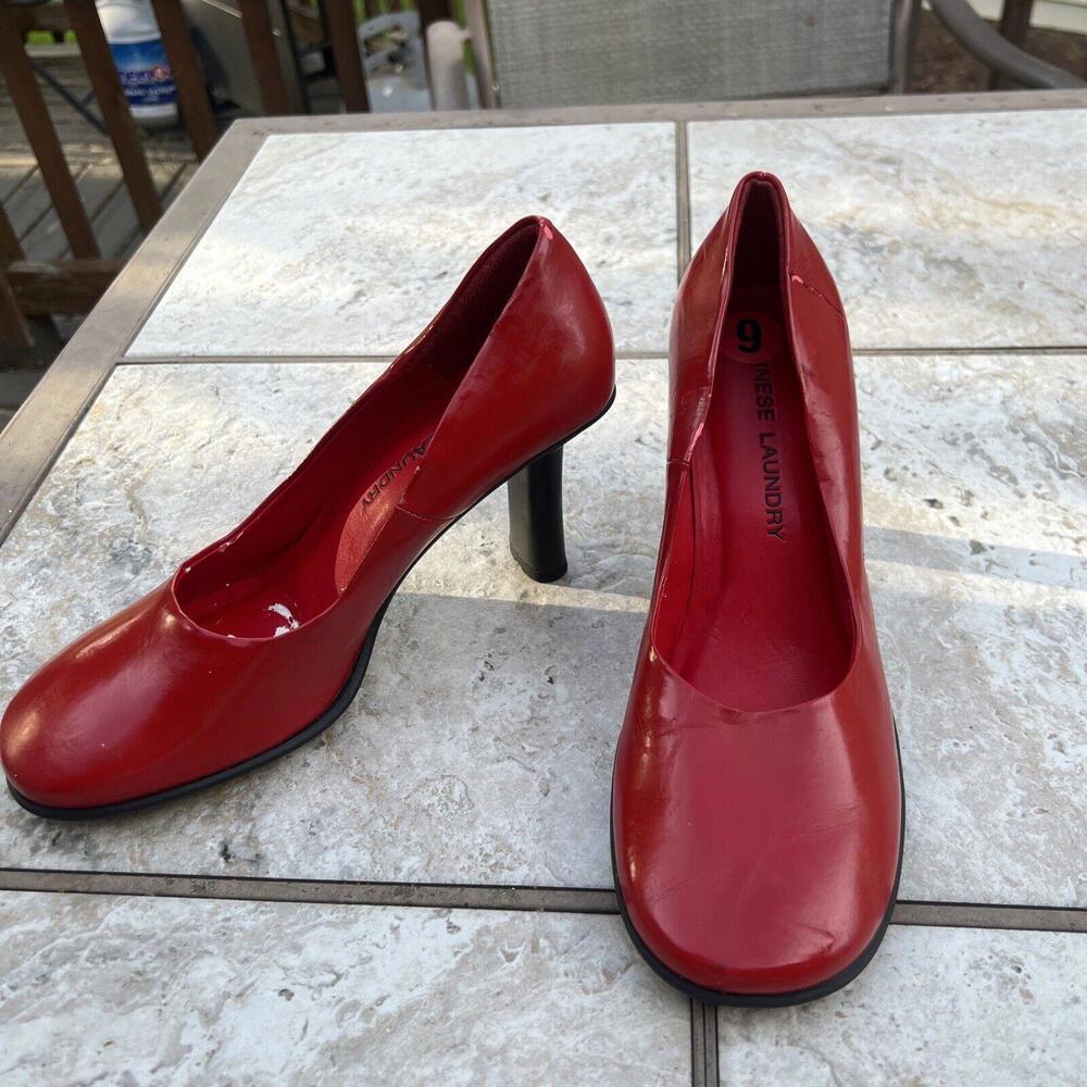 Vintage Chinese Laundry Red Patent Leather  Platform Pumps Size 9 M  Flawed